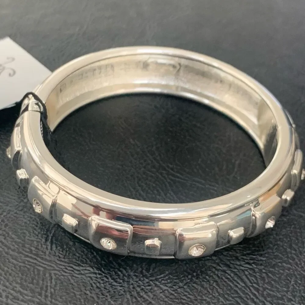 Sequin NYC Crystal Hinged Silver Bangle, Pavé Crystals
